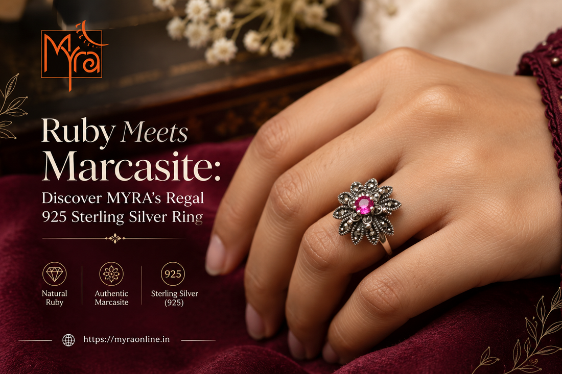Ruby Meets Marcasite: Discover MYRA's Regal 925 Sterling Silver Ring