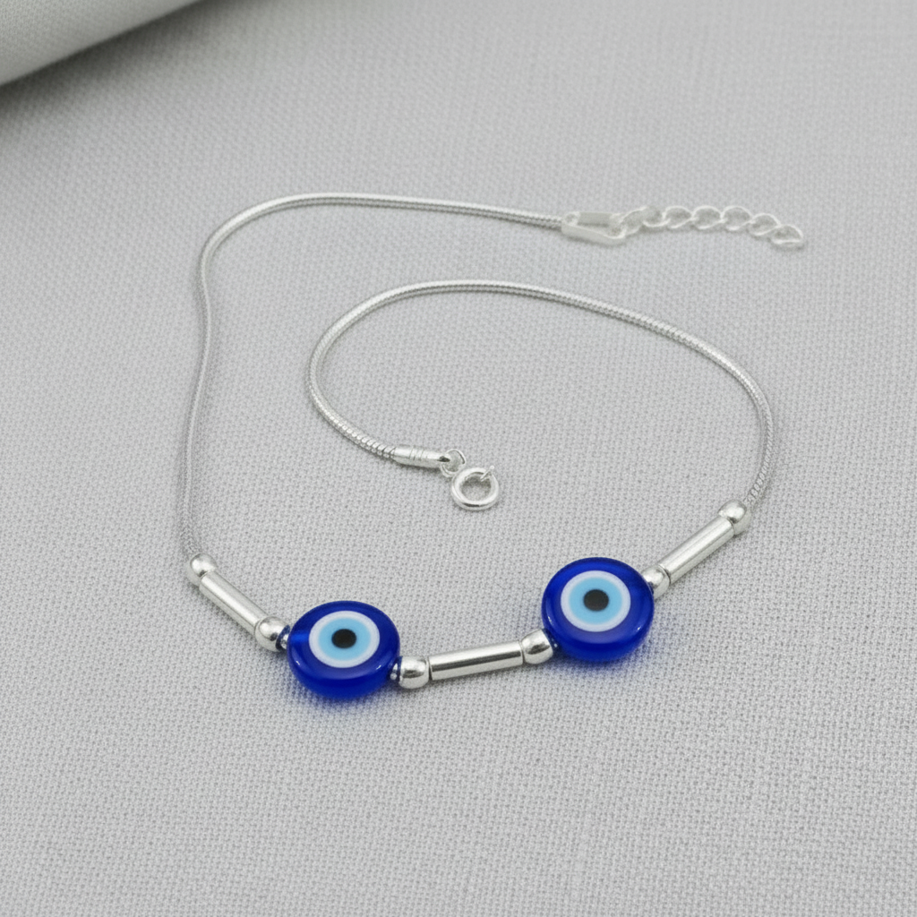 Blue Evil Eye 92.5 Sterling Silver Anklet