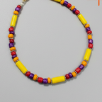 Handcrafted Multicolour Pipe & Bead Anklet – Yellow, Purple & Red