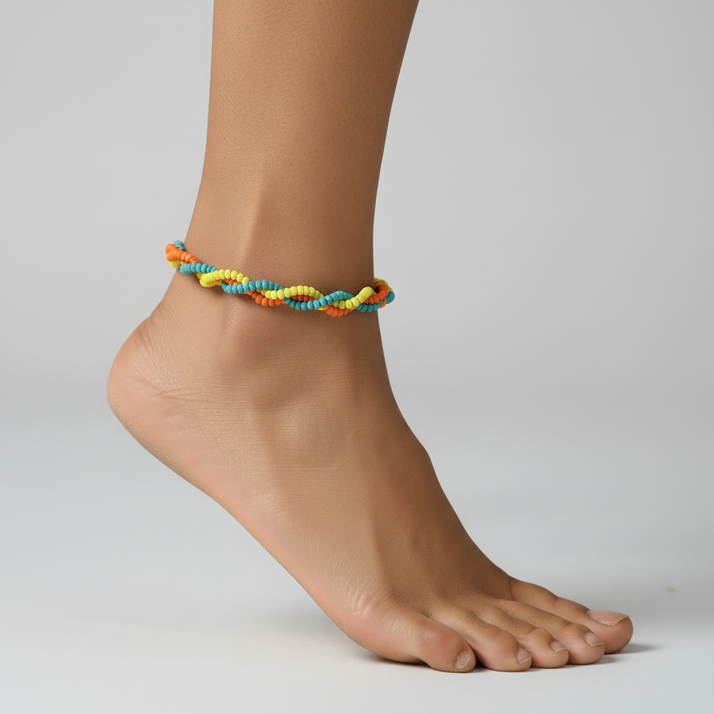 Braided Anklet : Yellow, Turquoise, Orange