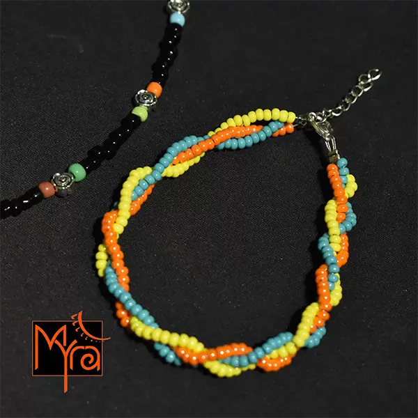 Braided Anklet : Yellow, Turquoise, Orange