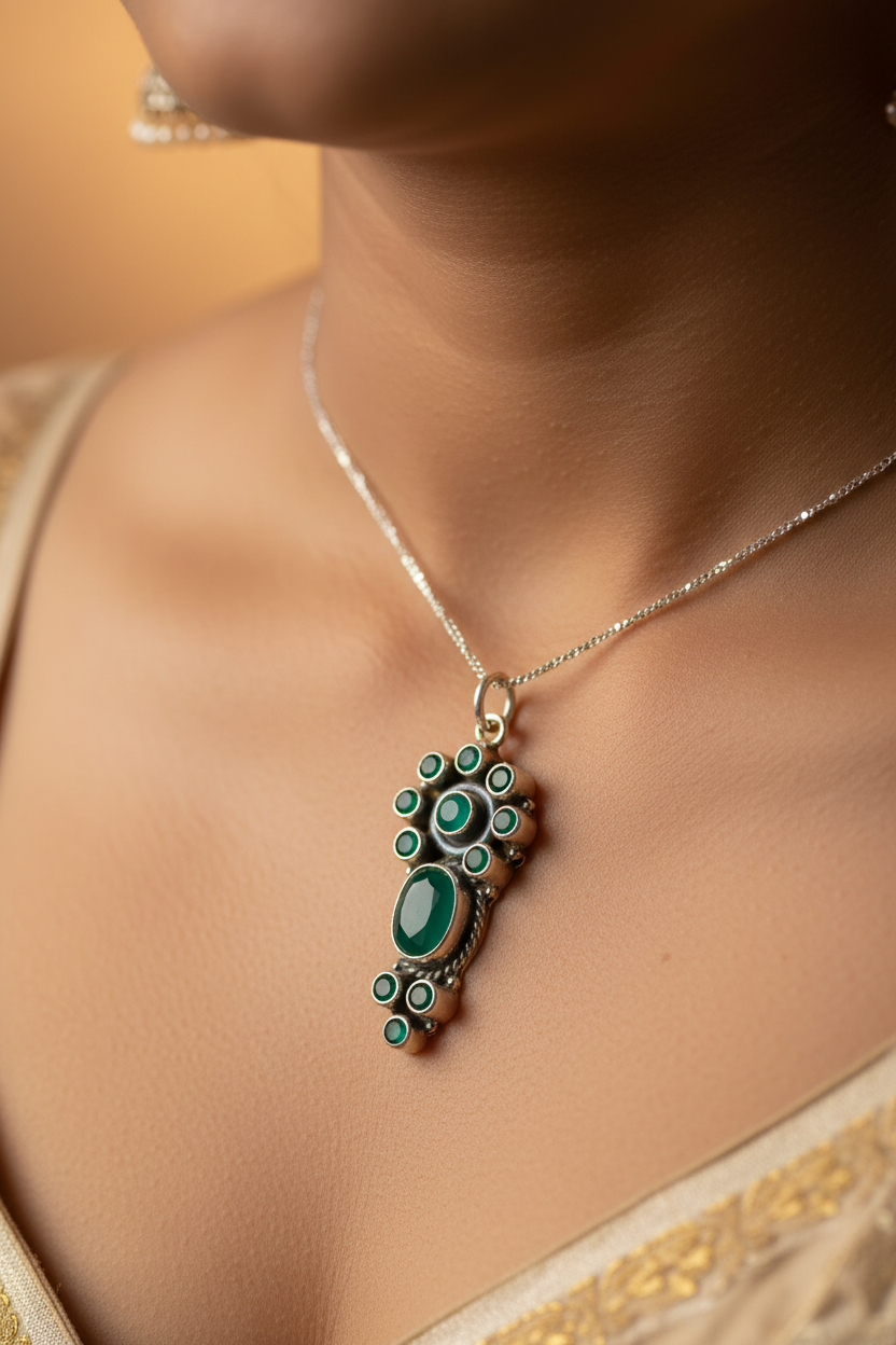 Green Onyx Stone Pendant – 925 Sterling Silver Gemstone Pendant