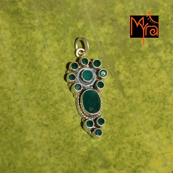 Green Onyx Stone Studded Pendant 92.5 sterling silver MYRA