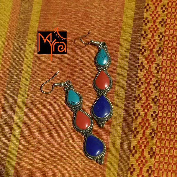 Triple Teardrop Earring : Turquoise, Blue, Red