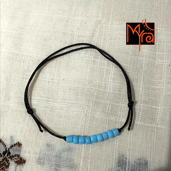 Black String Anklet with Beads : Sky Blue