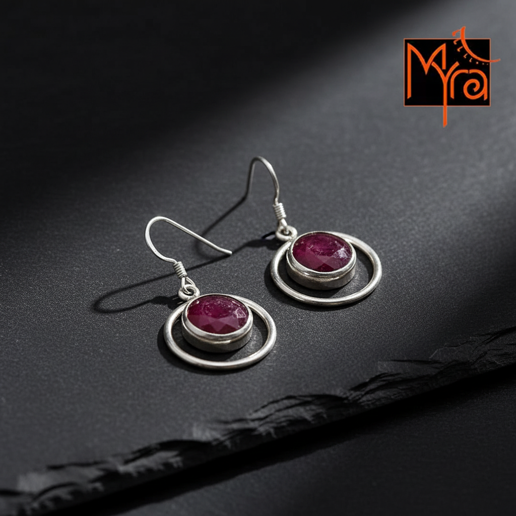 Round Dyed Ruby Stone Earring