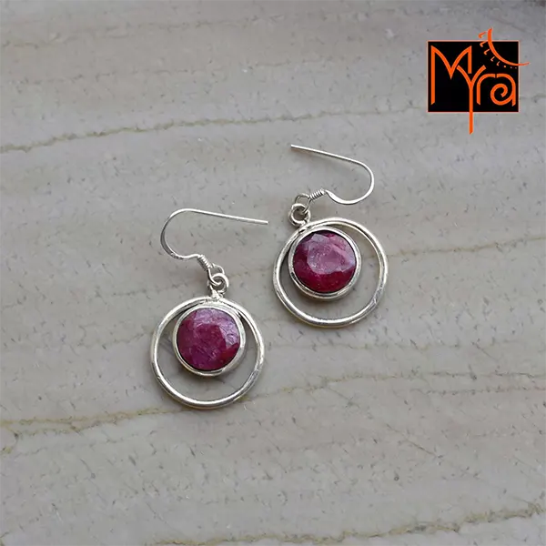 Round Dyed Ruby Stone Earring