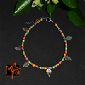 Glass Beaded Anklet with Leaf Charms : Multicolor
