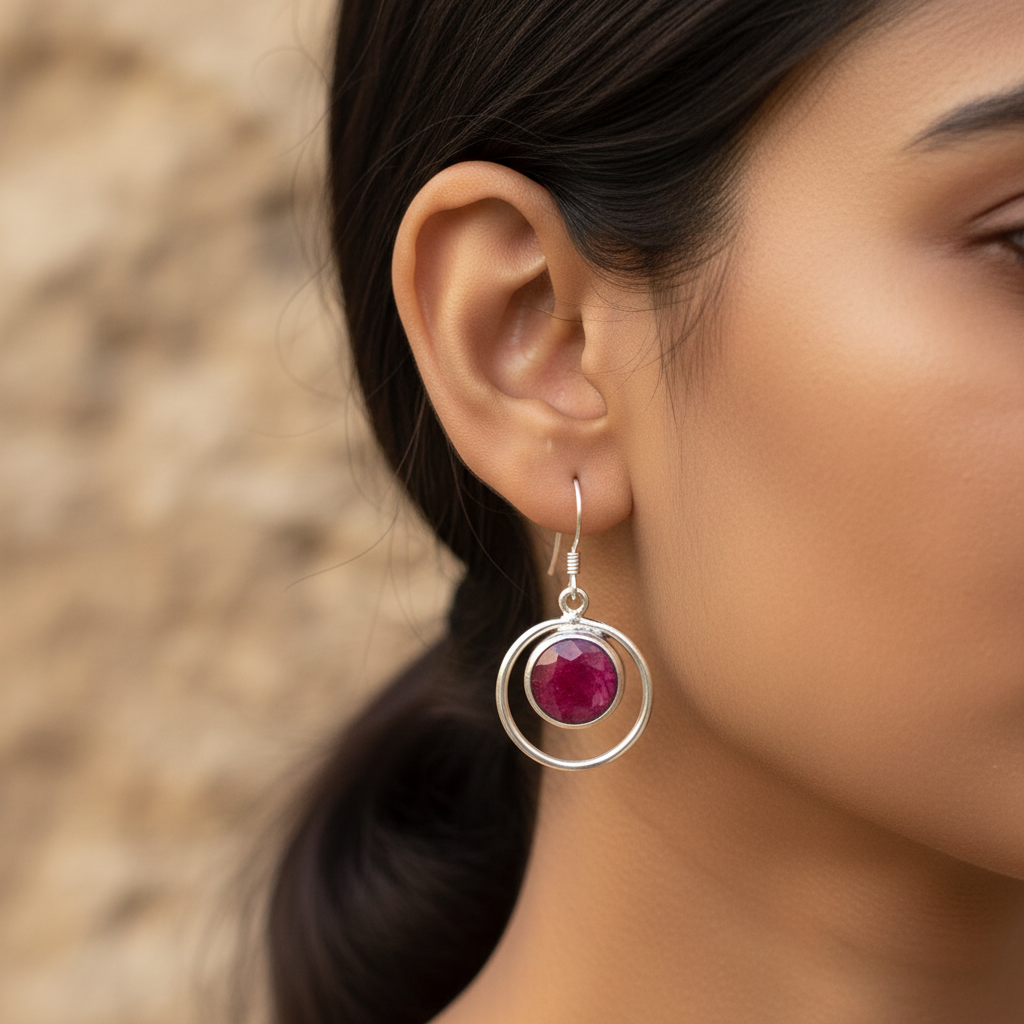 Round Dyed Ruby Stone Earring