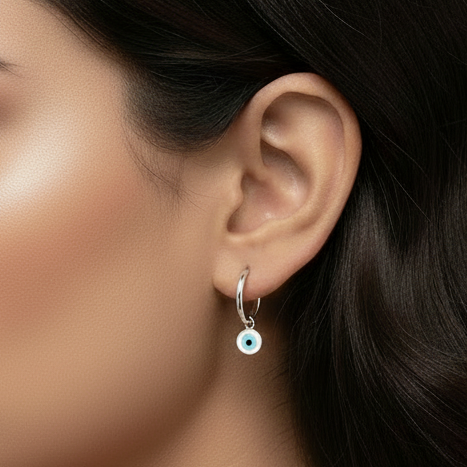 Pure Silver Earring with Evil Eye (Circle)