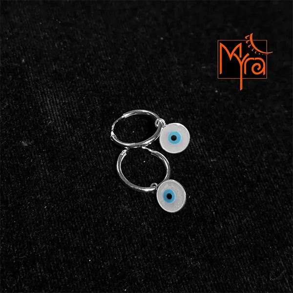 Pure Silver Earring with Evil Eye (Circle)
