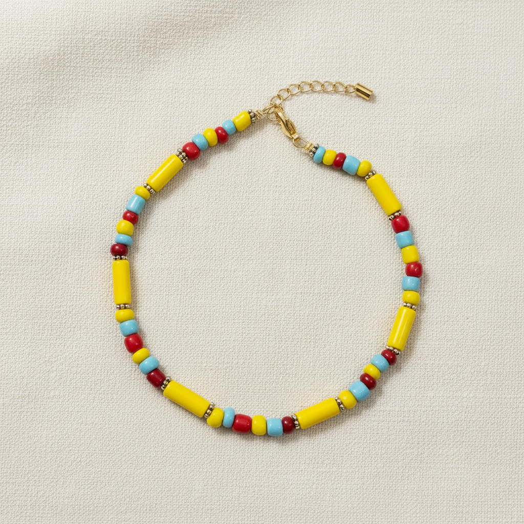 Pipe & Bead Anklet : Yellow, Blue, Red
