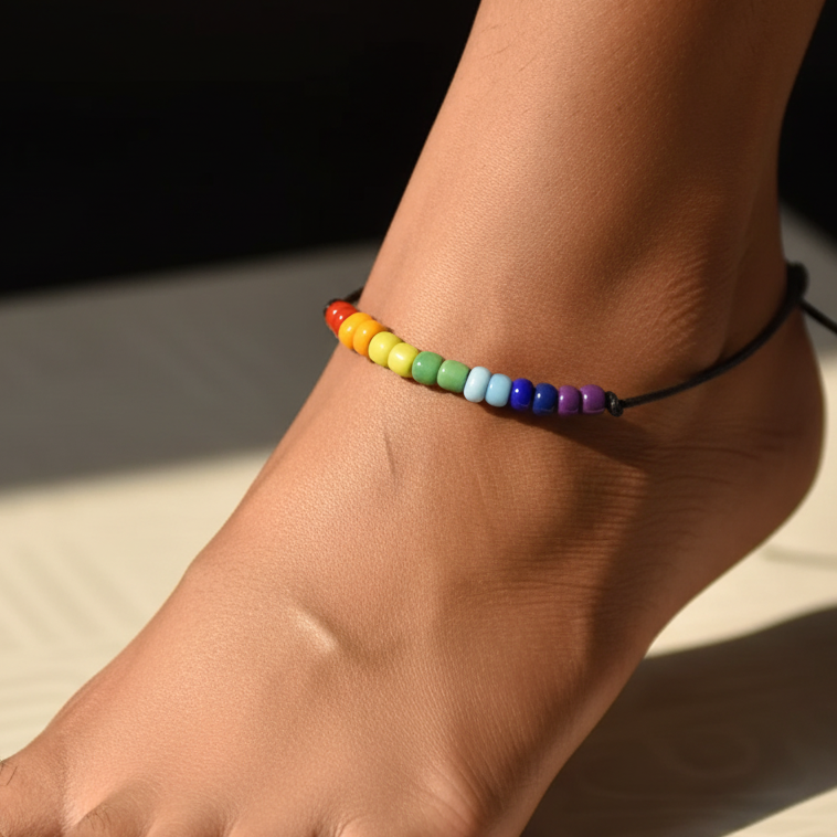 Rainbow Beaded String Anklet (Double Beads)