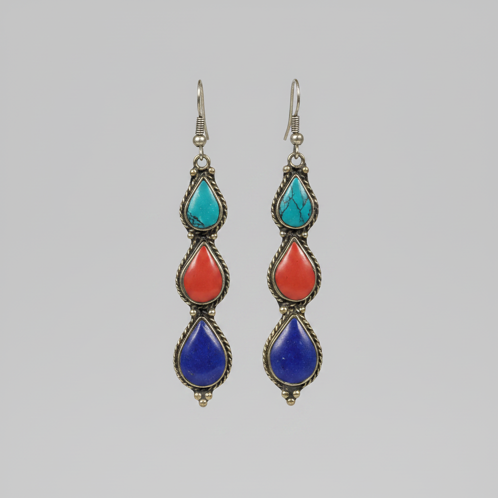 Triple Teardrop Earring : Turquoise, Blue, Red