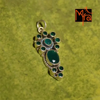 Handcrafted green onyx studded silver pendant India MYRA