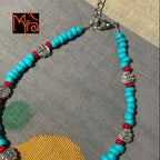 Turquoise & Red Beaded Anklet with Charms