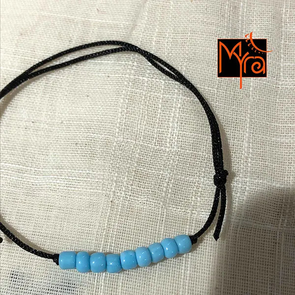 Black String Anklet with Beads : Sky Blue