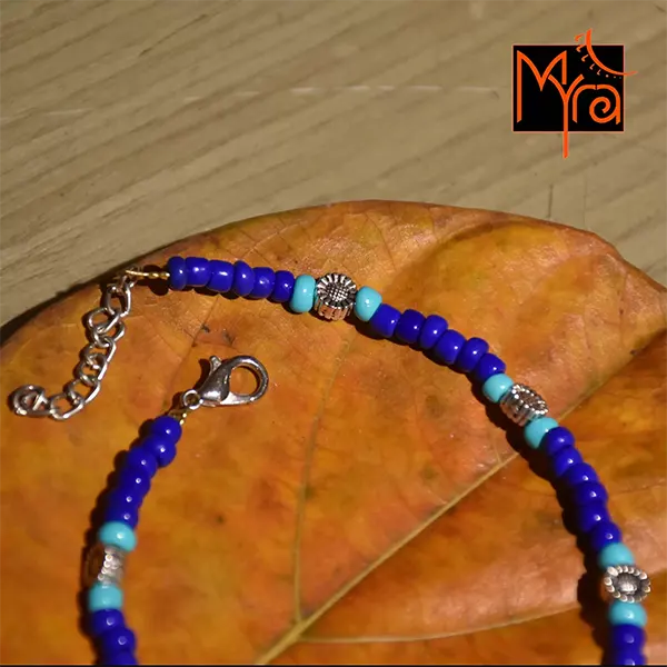 Navy Blue & Turquoise Beaded Charm Anklet