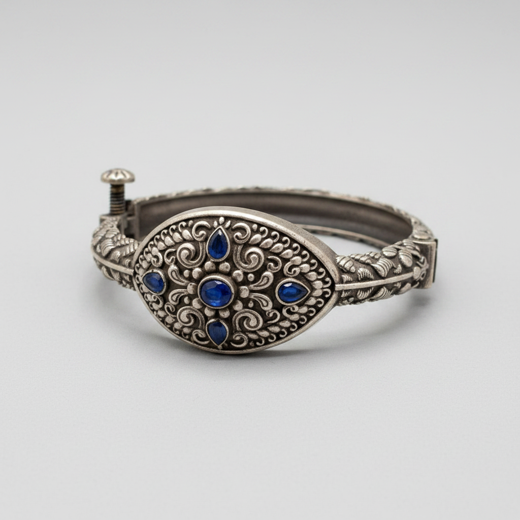 Neel Nazar | Blue Stone German Silver Bracelet