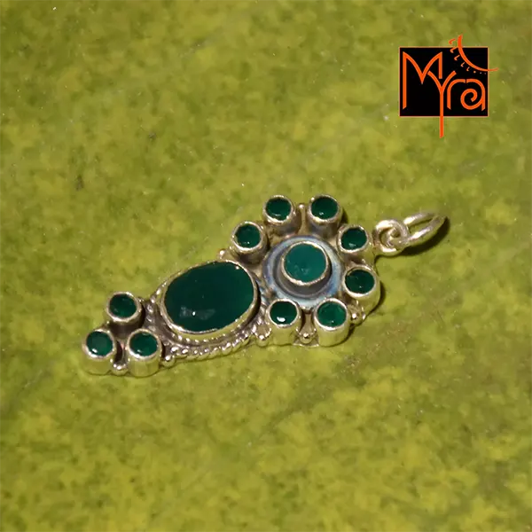 Buy green onyx silver pendant online India MYRA