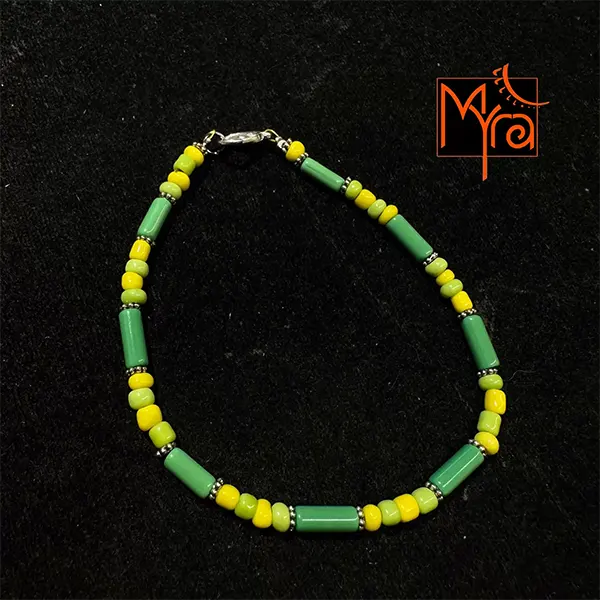 Pipe & Bead Anklet : Green, Yellow