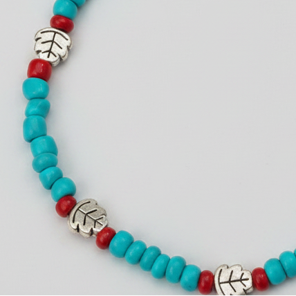 Turquoise & Red Beaded Anklet with Charms