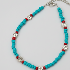 Turquoise & Red Beaded Anklet with Charms