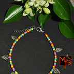 Glass Beaded Anklet with Leaf Charms : Multicolor