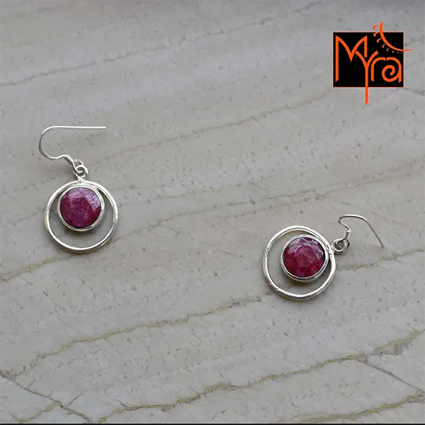 Round Dyed Ruby Stone Earring