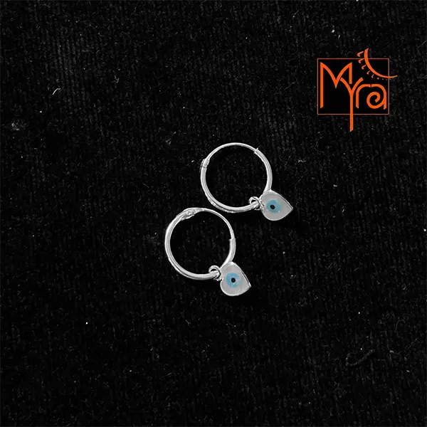 Pure Silver Earring with Evil Eye (Heart)