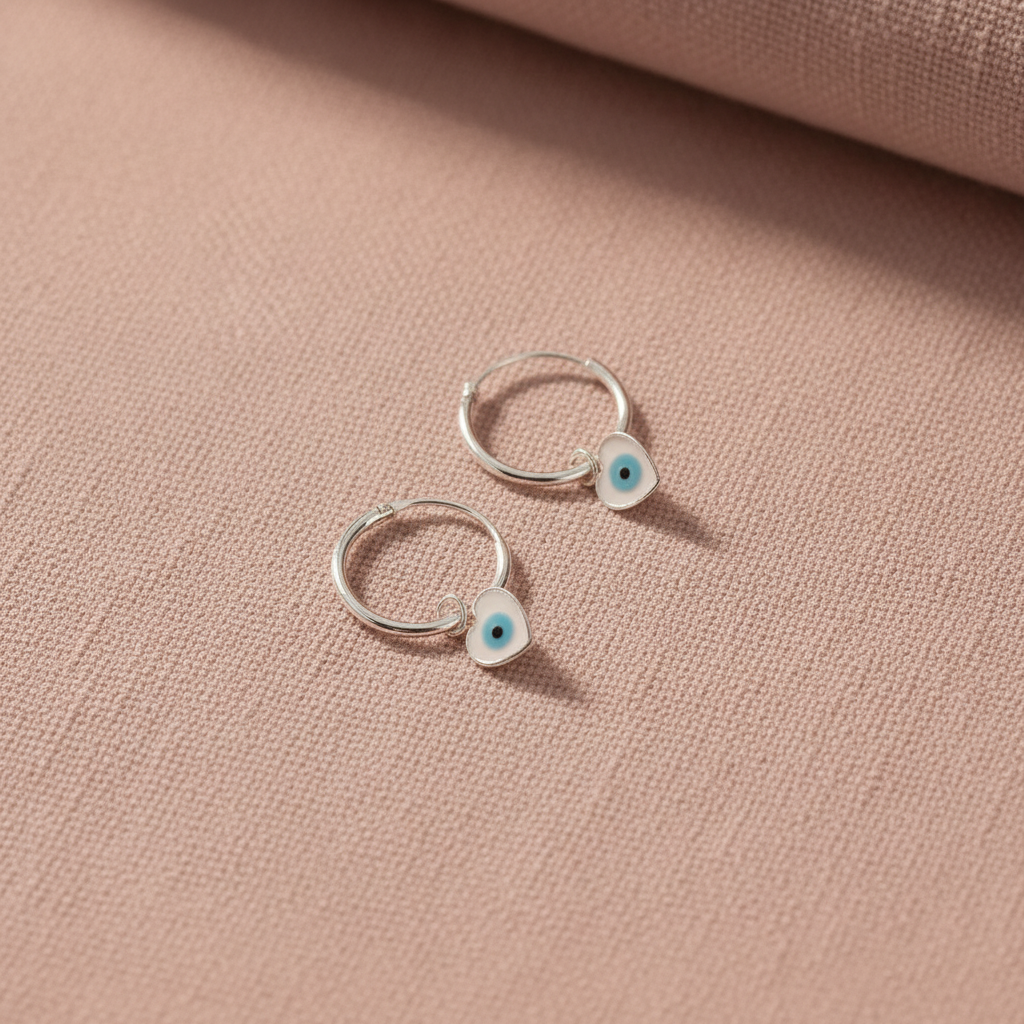 Pure Silver Earring with Evil Eye (Heart)