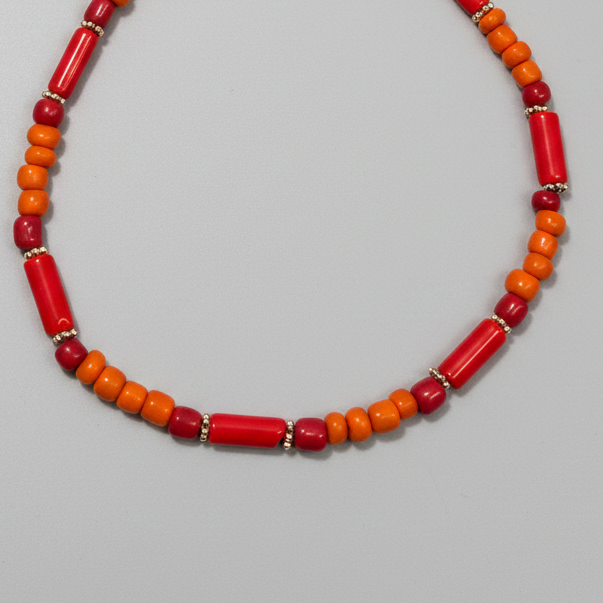 Handcrafted Red & Orange Pipe & Bead Anklet