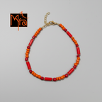 Handcrafted Red & Orange Pipe & Bead Anklet