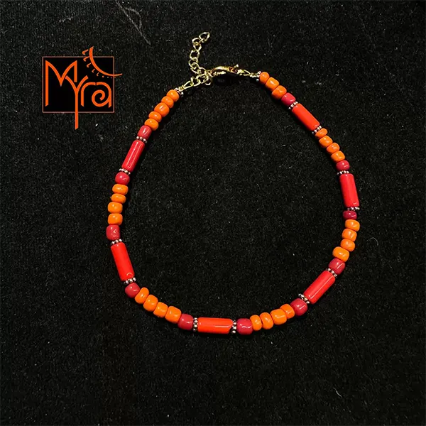 Pipe & Bead Anklet : Red, Orange
