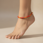 Handcrafted Red & Orange Pipe & Bead Anklet