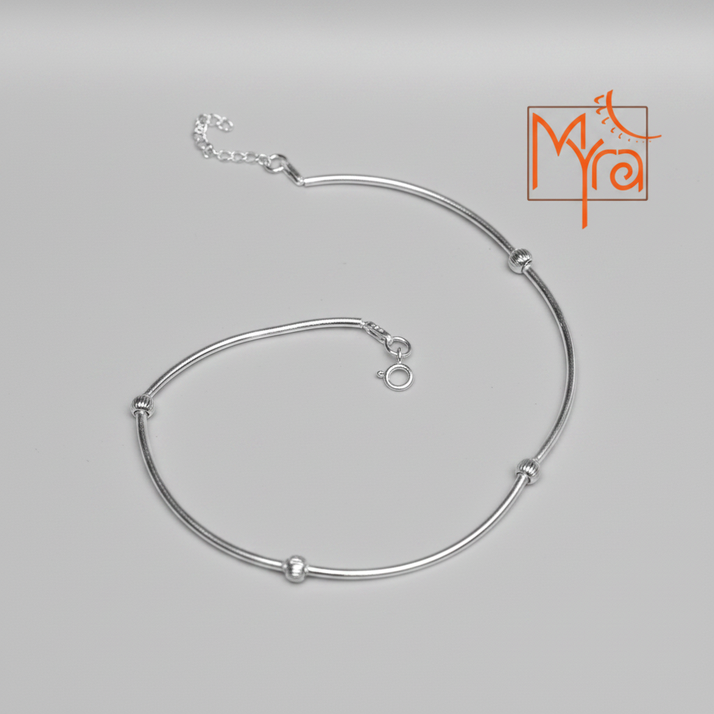 Handcrafted 92.5 Sterling Silver Pipe & Ball Bead Anklet