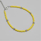 Glass Beaded Anklet with Dandelion Charms : Yellow