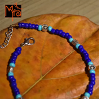 Navy Blue & Turquoise Beaded Charm Anklet