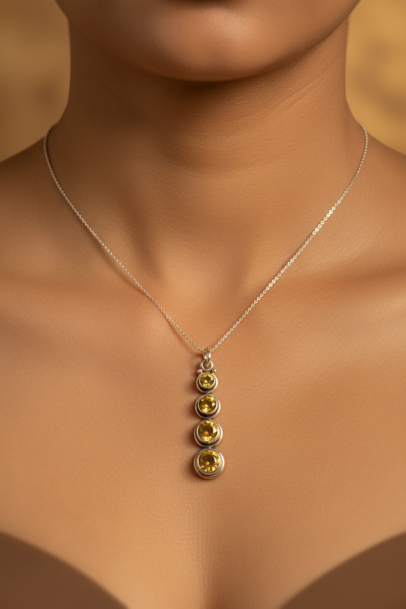 Citrine Stone Pendant – 925 Sterling Silver Yellow Gemstone Pendant
