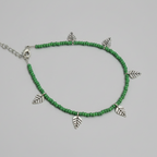 Handcrafted Green Glass Beaded Anklet with Leaf Charms