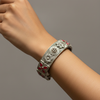 Gulabi Phool Bahaar | Pink Stone Flower German Silver Bracelet