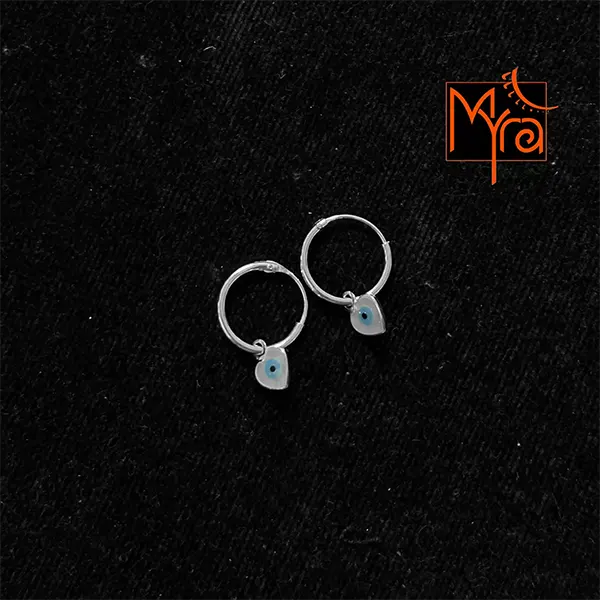 Pure Silver Earring with Evil Eye (Heart)