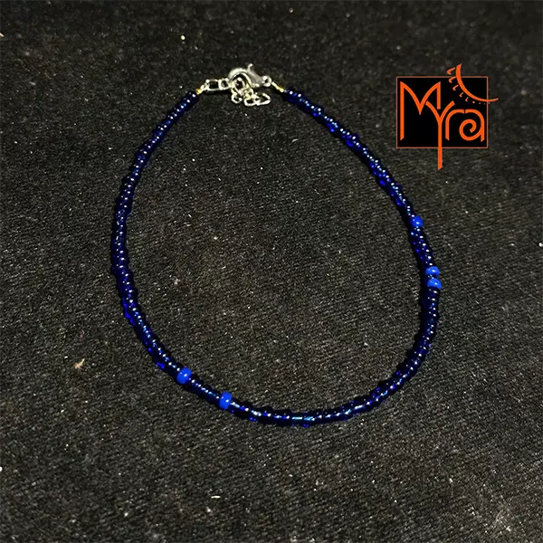 Plain Beaded Anklet : Navy Blue