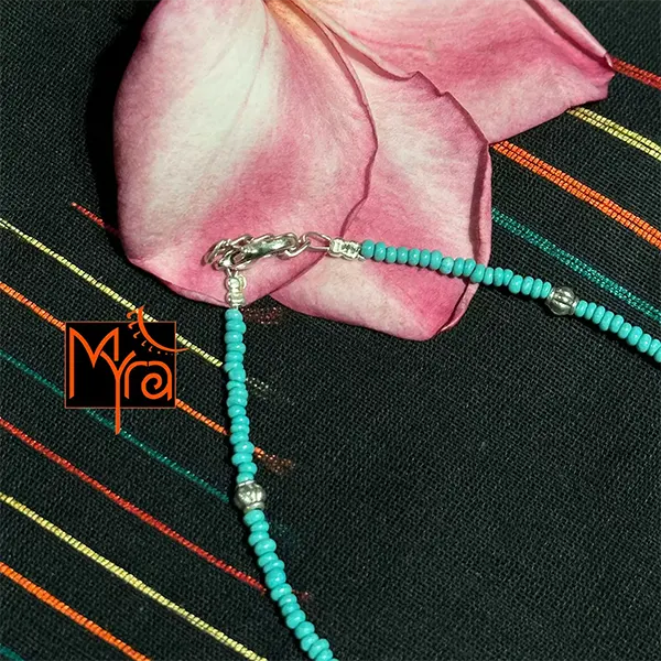 Glass Beaded Charm Anklet : Turquoise