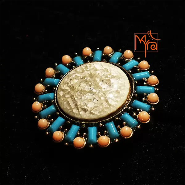 Peach & Blue Fibre Studded Cocktail Ring