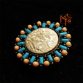 Peach & Blue Fibre Studded Cocktail Ring