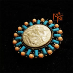 Peach & Blue Fibre Studded Cocktail Ring