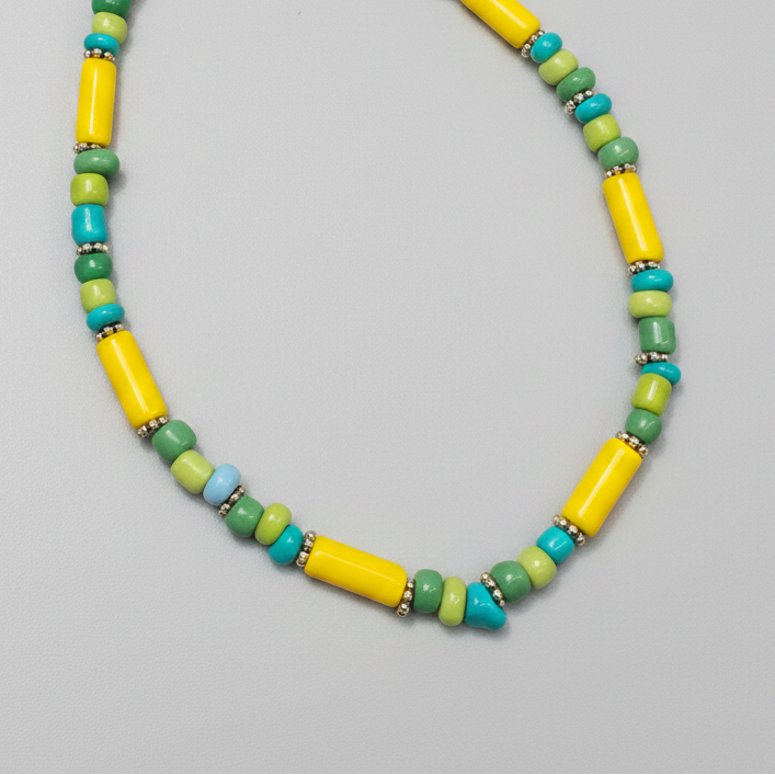 Handcrafted Multicolour Pipe & Bead Anklet – Yellow, Green & Blue