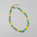 Handcrafted Multicolour Pipe & Bead Anklet – Yellow, Green & Blue