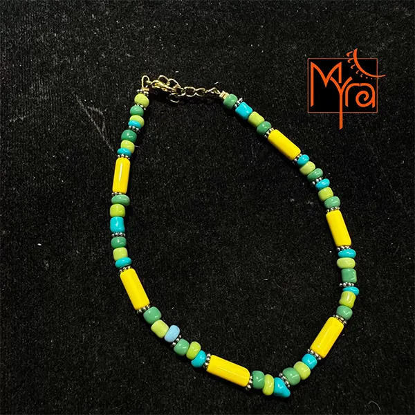 Pipe & Bead Anklet : Yellow, Green, Blue